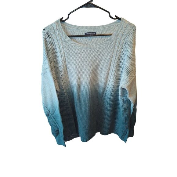 American Eagle Blue Ombre Cable Knit Sweater Size Large Pullover Crotched - Picture 1 of 15